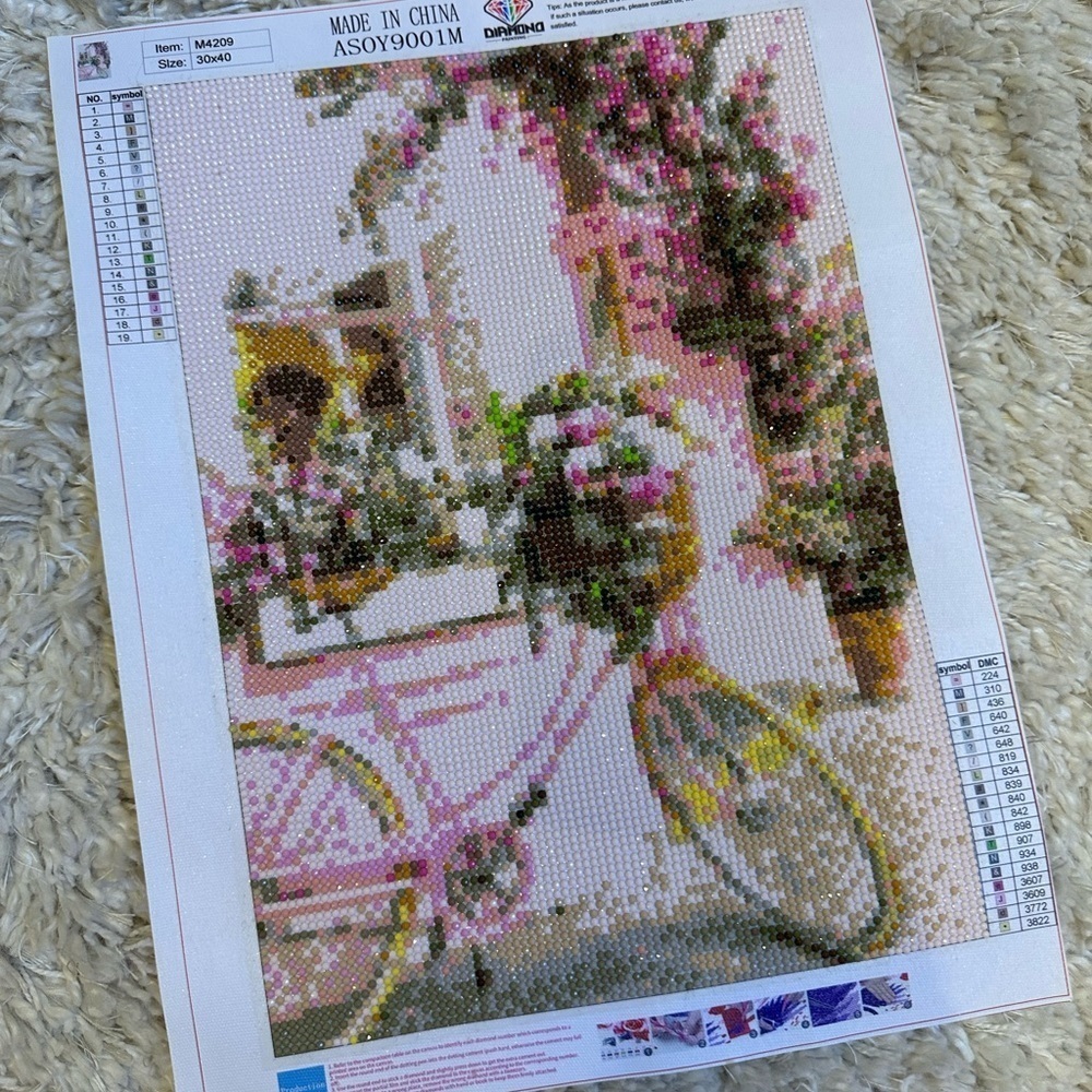 Pink Bicycle Diamond Art - FINISHED